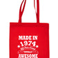 Made in 1974 Tote Bag 50th Birthday Shopping Tote Reusable Bag For Life