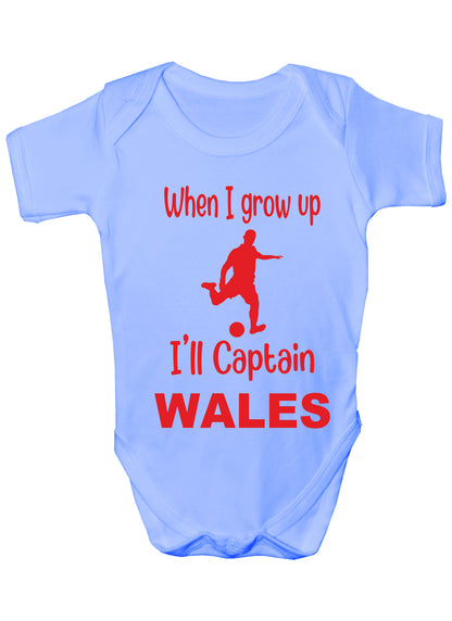 When Grow Up Captain Wales Funny Babygrow Welsh Football Bodysuit Baby Gift