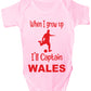 When Grow Up Captain Wales Funny Babygrow Welsh Football Bodysuit Baby Gift