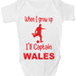 When Grow Up Captain Wales Funny Babygrow Welsh Football Bodysuit Baby Gift