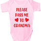 Pass Me To Grandma Funny Babygrow Nan Gran Nanny Bodysuit Baby Gift