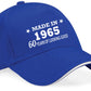 Made in 1965 60th Birthday Baseball Cap 60 Year Old Gift For Men & Ladies