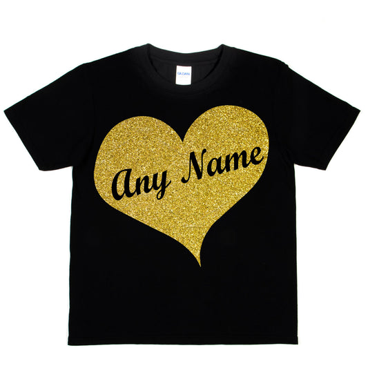 Kids Personalised Birthday Funny T-shirt In Gold Glitter Your Name Here