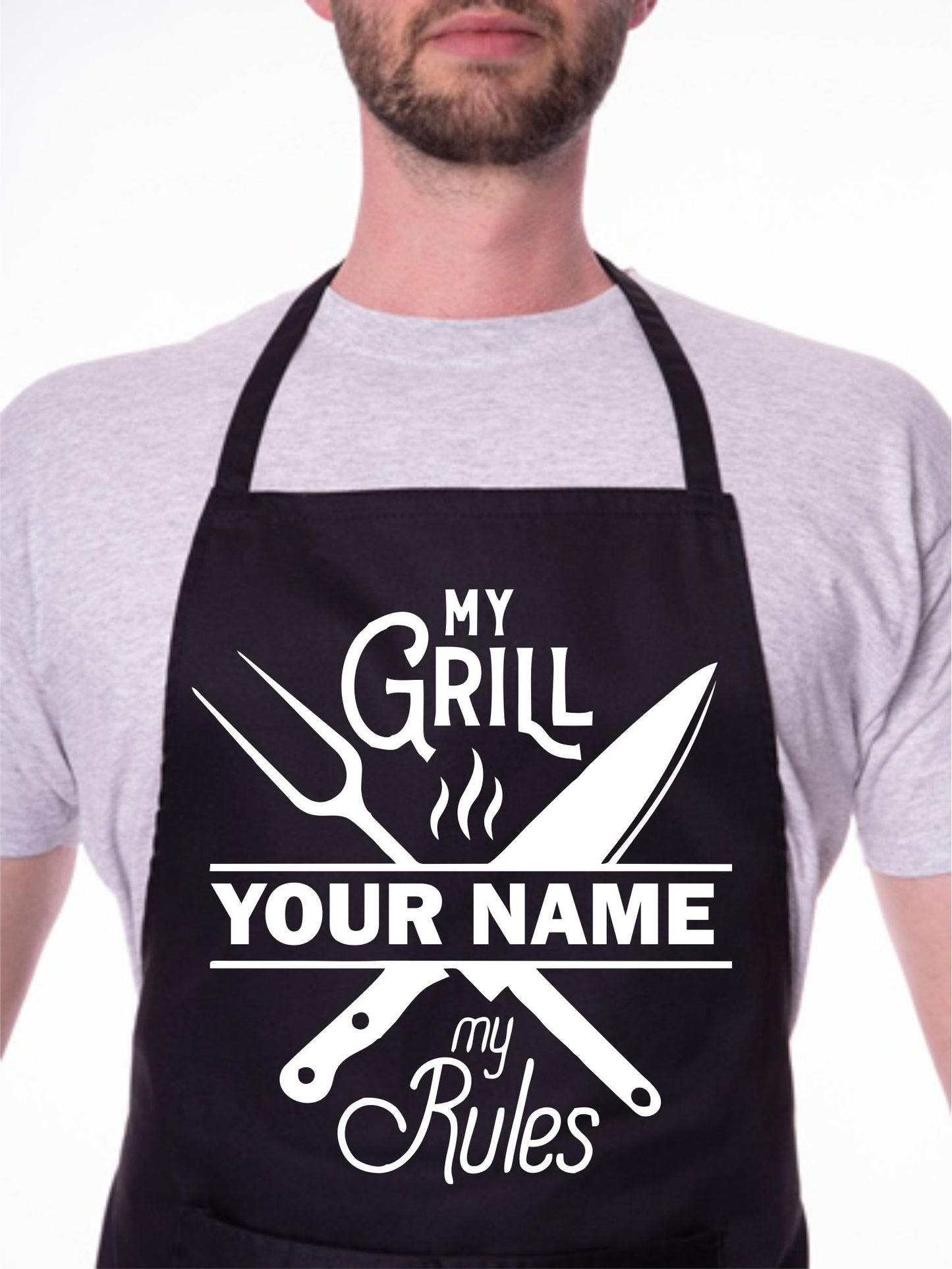 Personalised Apron My Grill My Rules Any Name Father's Day Birthday Funny Gift