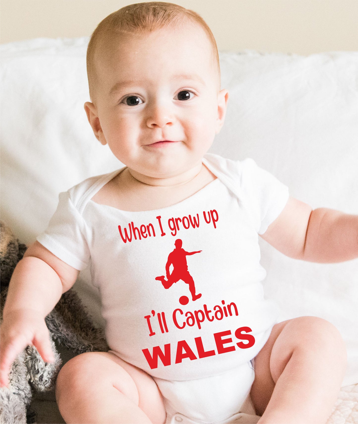 When Grow Up Captain Wales Funny Babygrow Welsh Football Bodysuit Baby Gift