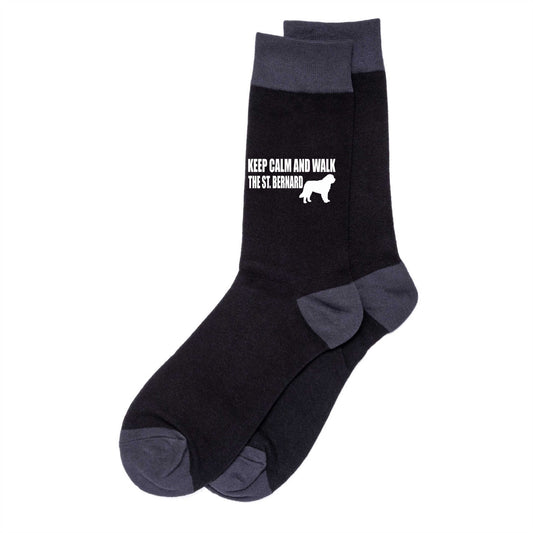 Keep Calm & Walk Saint Bernard Men's Novelty Socks Black Dog Lovers Gift