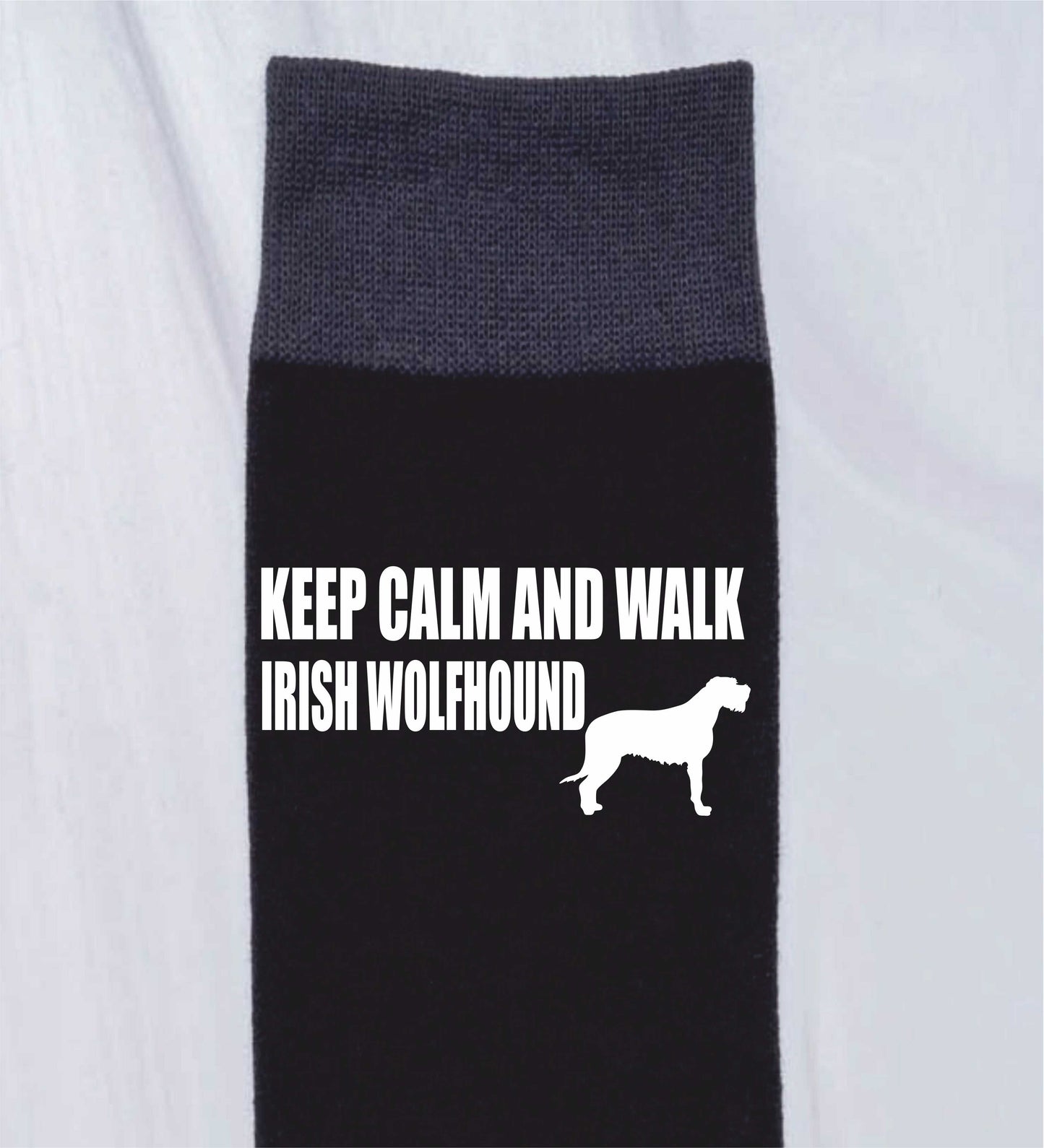 Keep Calm & Walk Irish Wolfhound Men's Novelty Socks Black Dog Lovers Gift