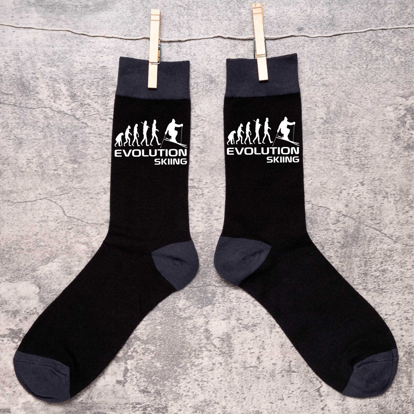 Evolution Of A Skier Men's Black Socks Novelty Birthday Fathers Day Gift