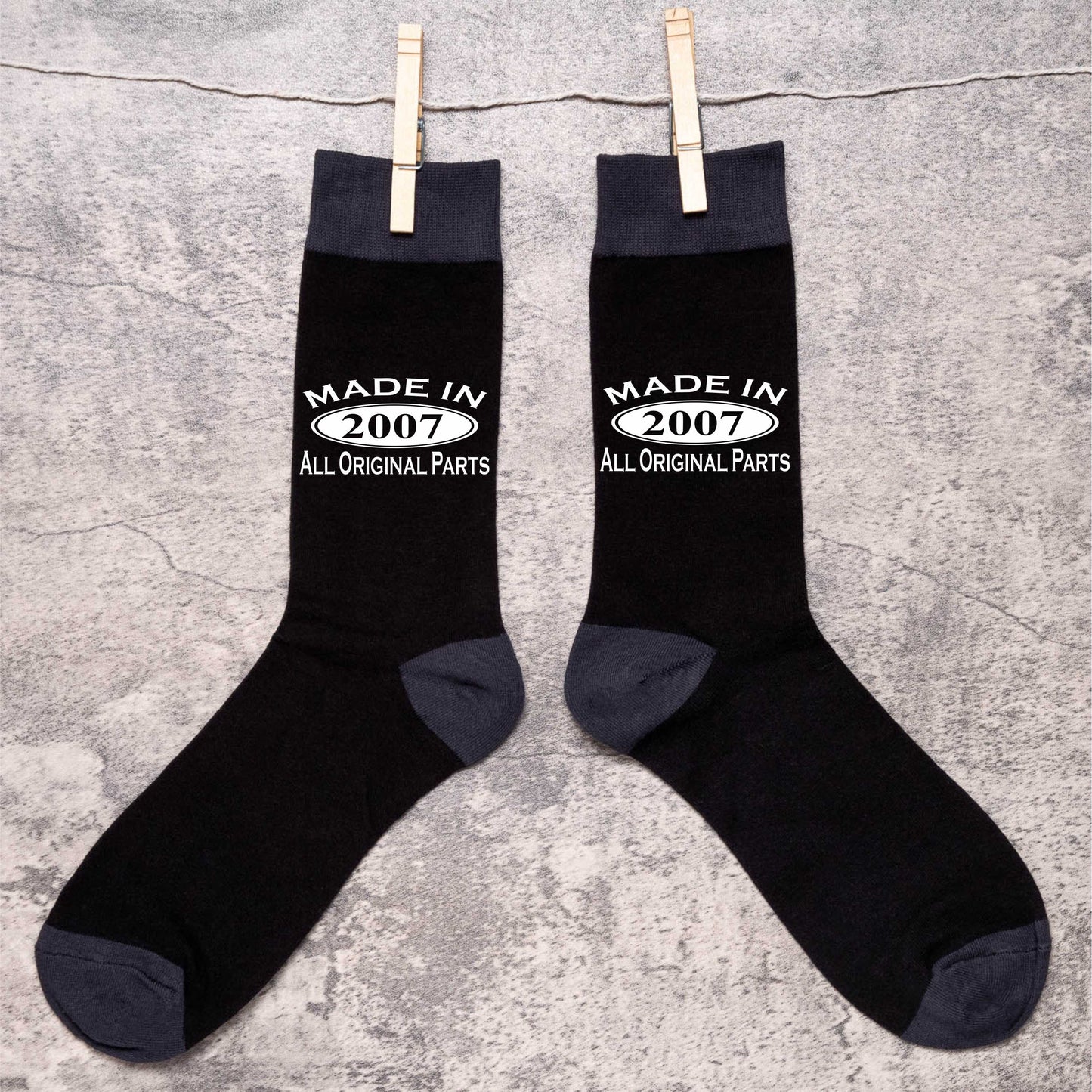 Made in 2007 Mens Socks Black 18th Birthday Gift Great For 18 year Old