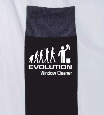 Evolution Of Window Cleaner Black Funny Socks Novelty Birthday Gift