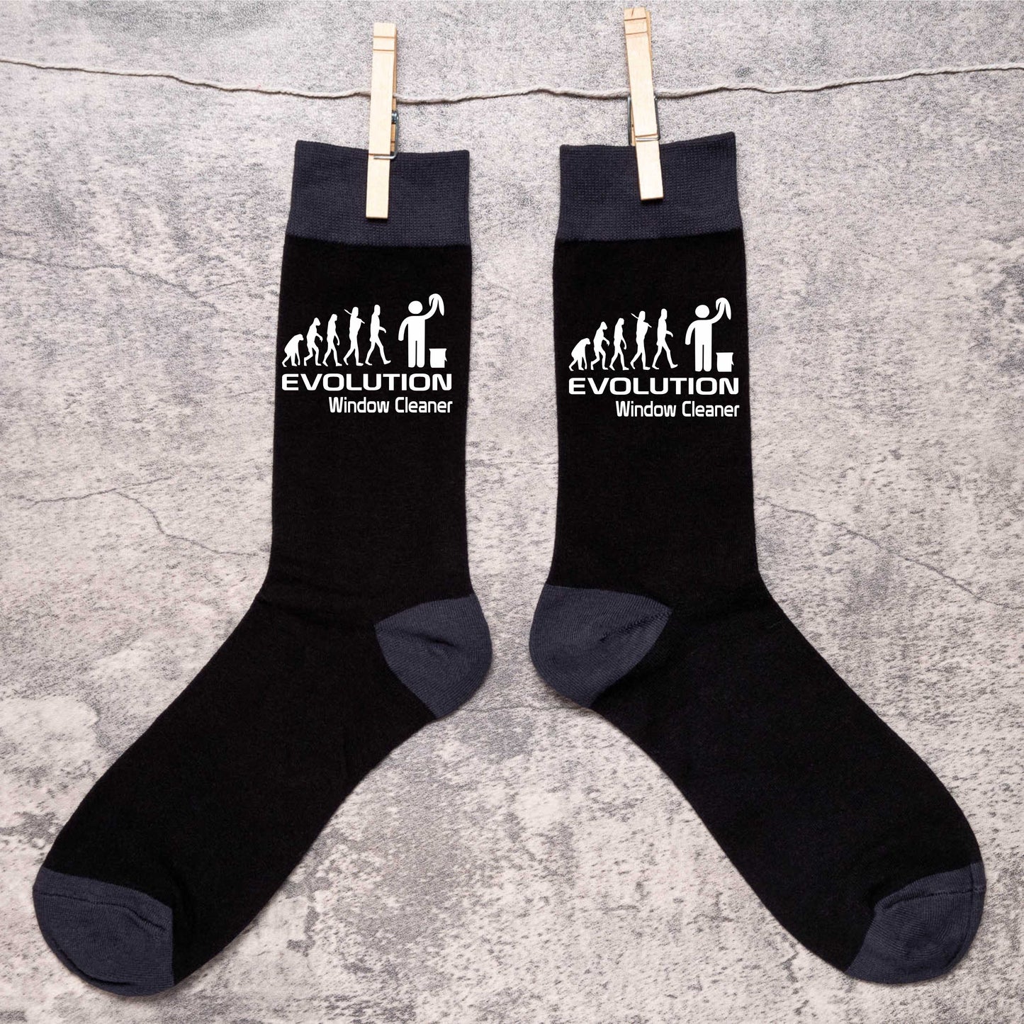 Evolution Of Window Cleaner Black Funny Socks Novelty Birthday Gift