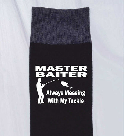 Master Baiter Men's Black Funny Socks Novelty Fishing Angler's Gift