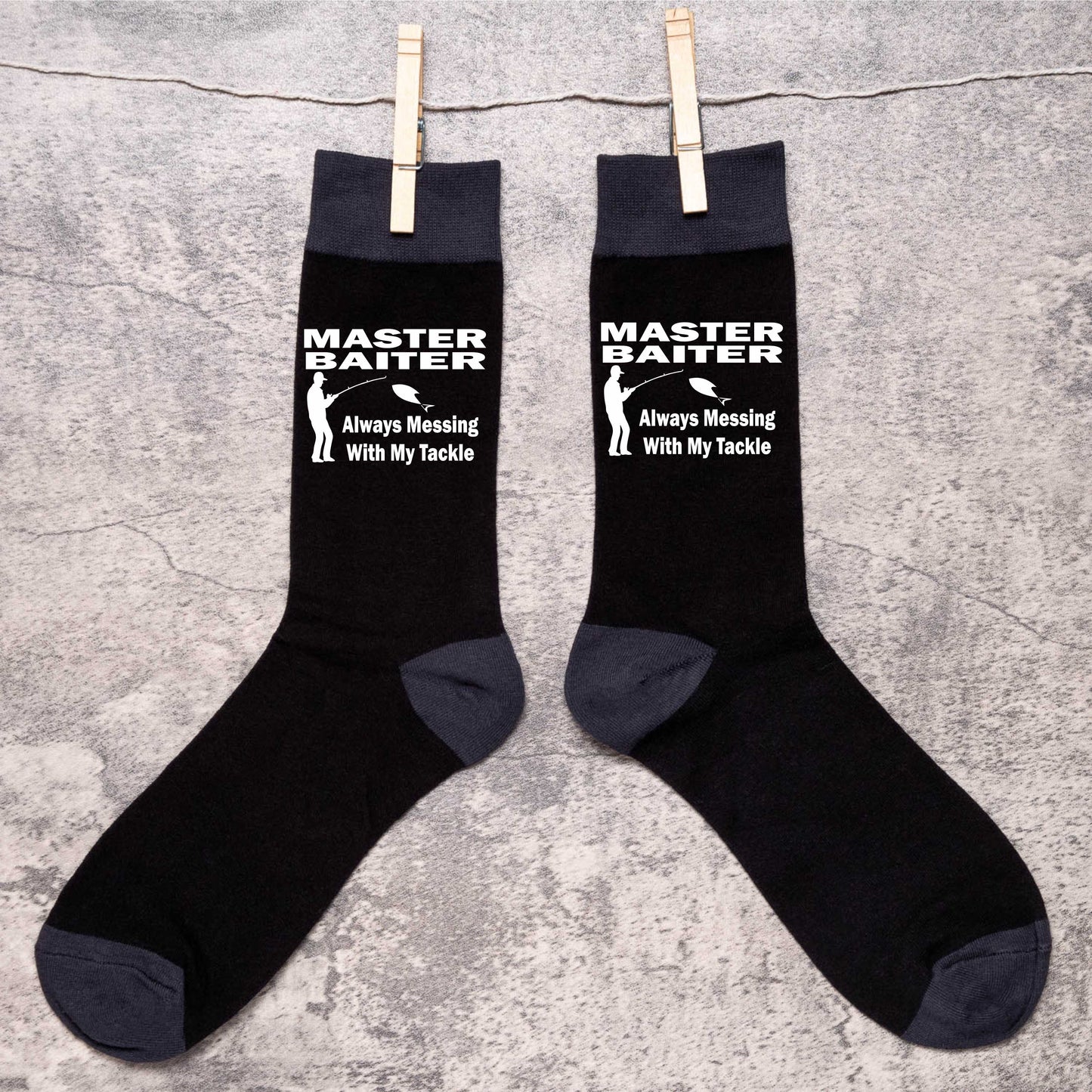 Master Baiter Men's Black Funny Socks Novelty Fishing Angler's Gift