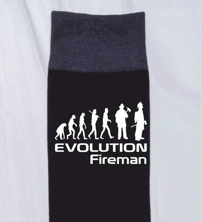 Evolution Of A Fireman Funny Men's Black Novelty Socks Firefighter's Gift