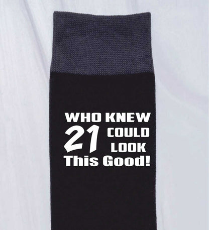 Who Knew 21 Men's Black Funny Socks Novelty 21st Birthday Gift