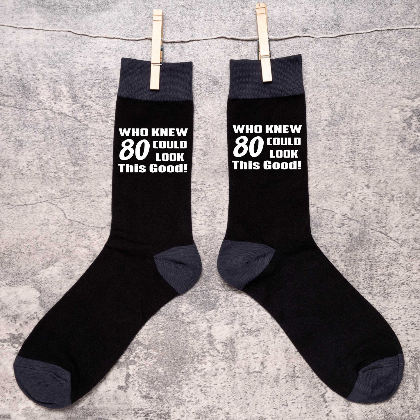 Who Knew 80 Men's Black Funny Socks Novelty 80th Birthday Gift