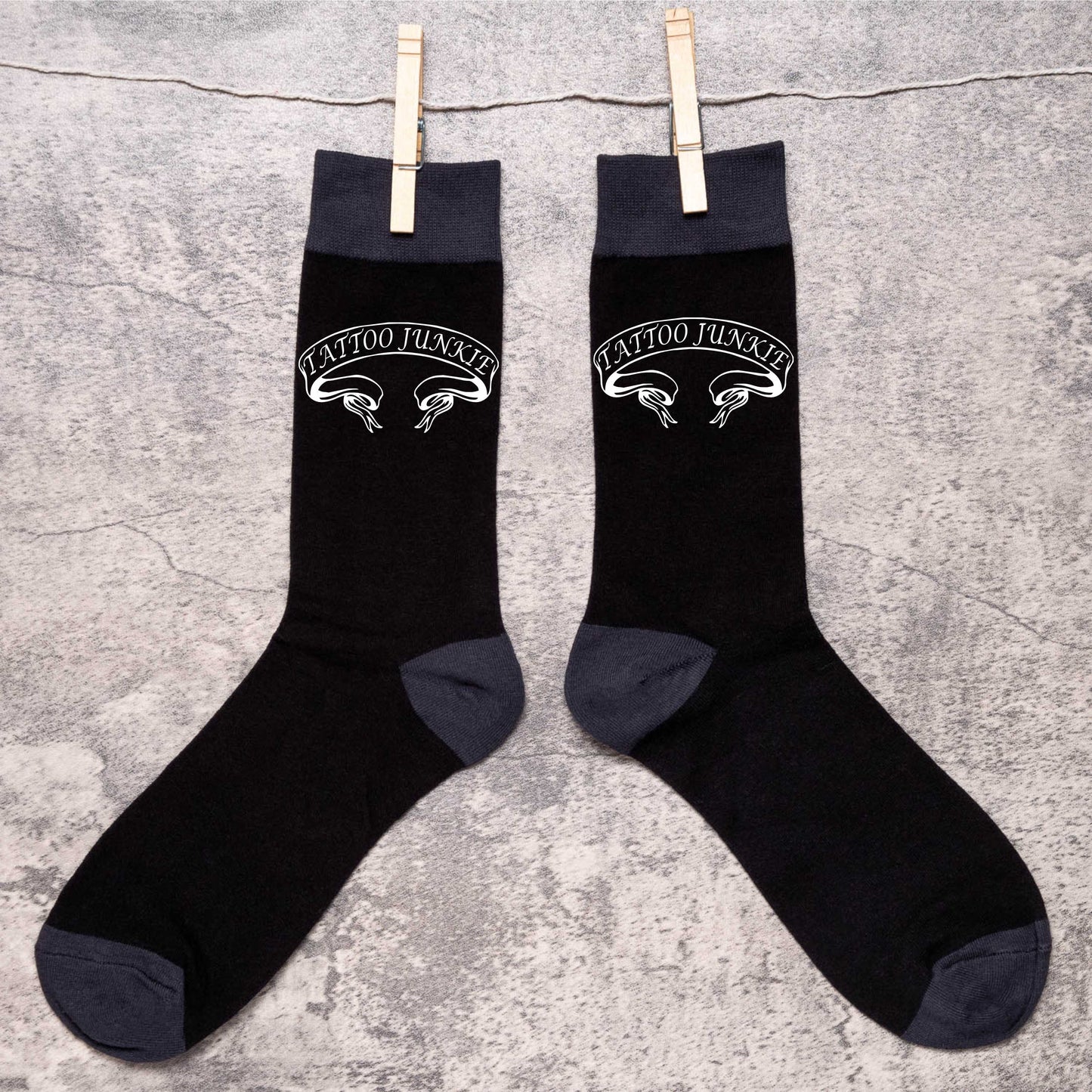 Tattoo Junkie Funny Men's Black Novelty Socks Great Tattoo Gift Idea