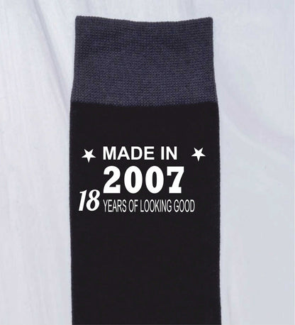 18th Birthday Born in 2007 Mens Novelty Socks Black 18 Year Old Gift