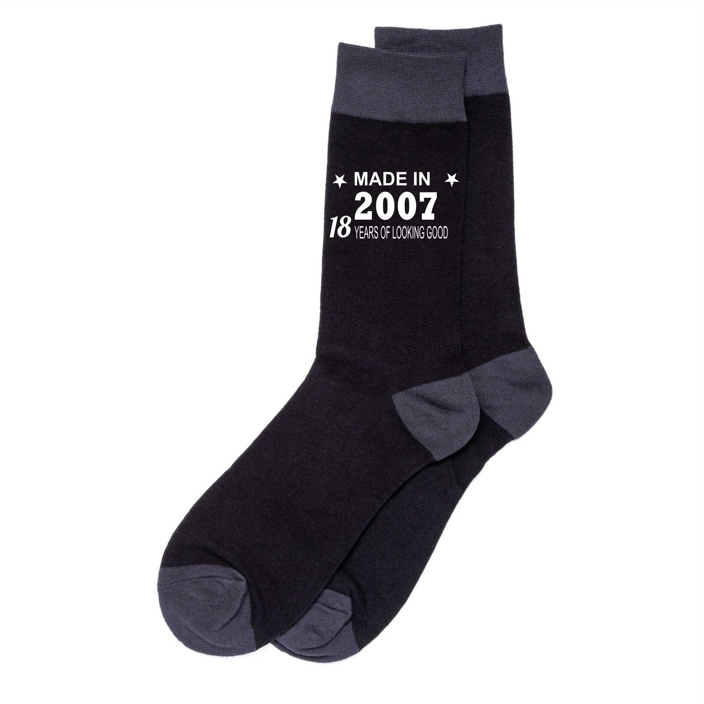 18th Birthday Born in 2007 Mens Novelty Socks Black 18 Year Old Gift