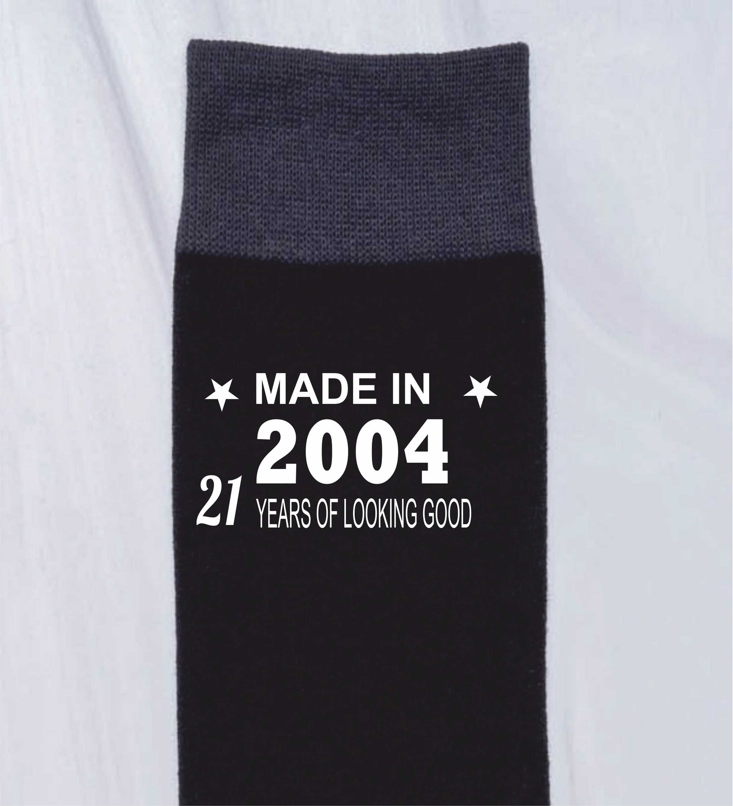 21st Birthday Born in 2004 Mens Novelty Socks Black 21 Year Old Gift