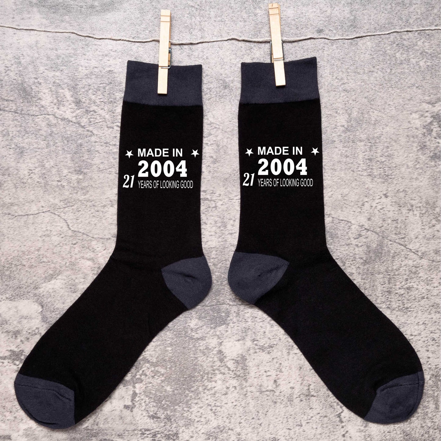 21st Birthday Born in 2004 Mens Novelty Socks Black 21 Year Old Gift