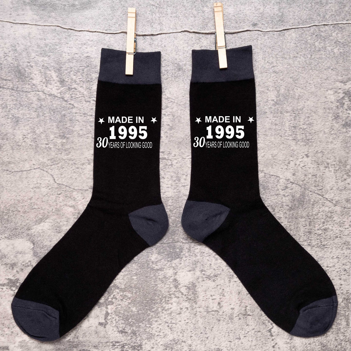 30th Birthday Born in 1995 Mens Novelty Socks Black 30 Year Old Gift