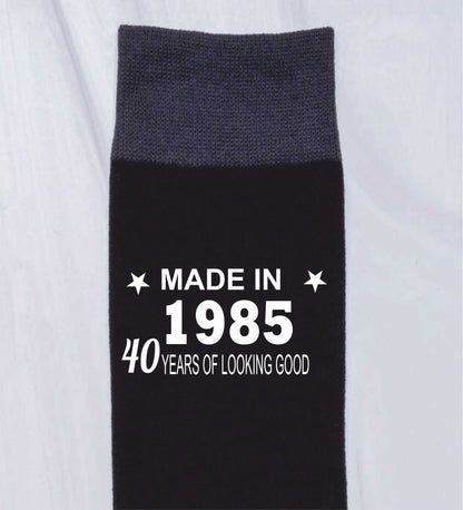 40th Birthday Born in 1985 Mens Novelty Socks Black 40 Year Old Gift