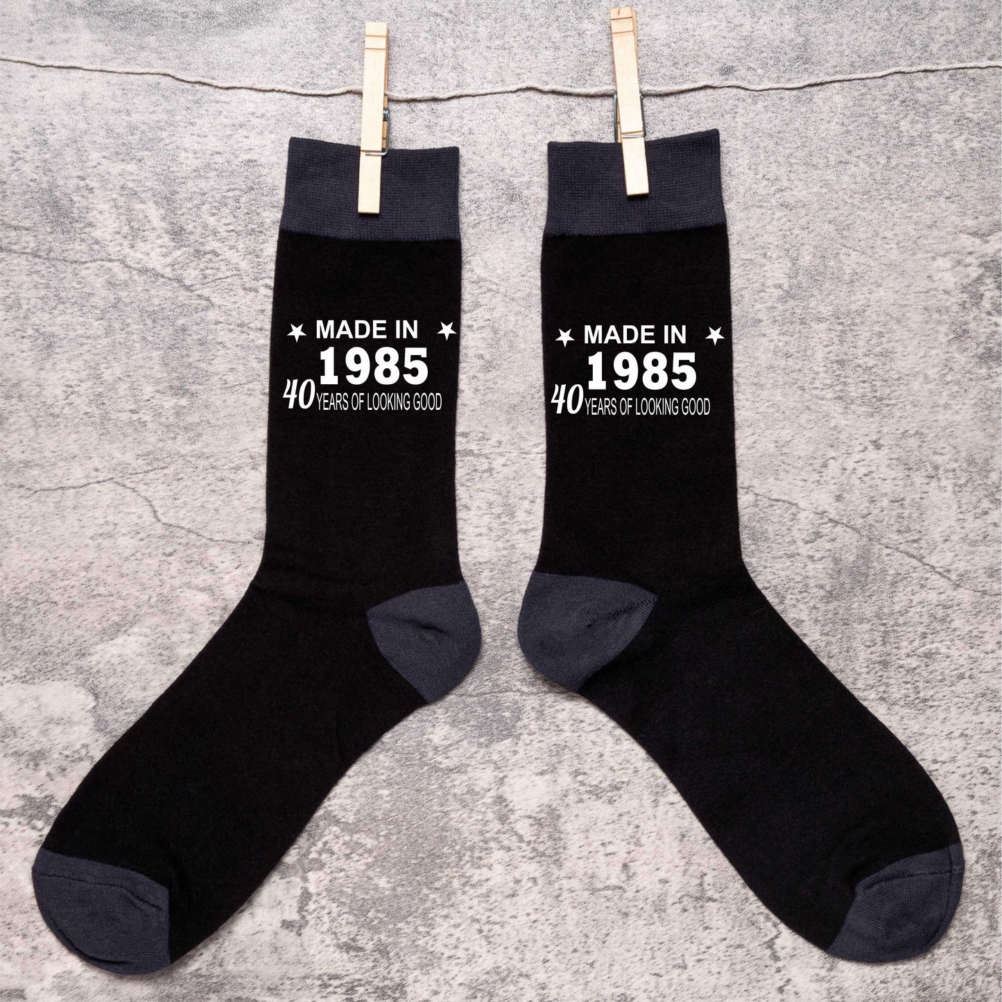 40th Birthday Born in 1985 Mens Novelty Socks Black 40 Year Old Gift