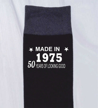 50th Birthday Born in 1975 Mens Novelty Socks Black 50 Year Old Gift