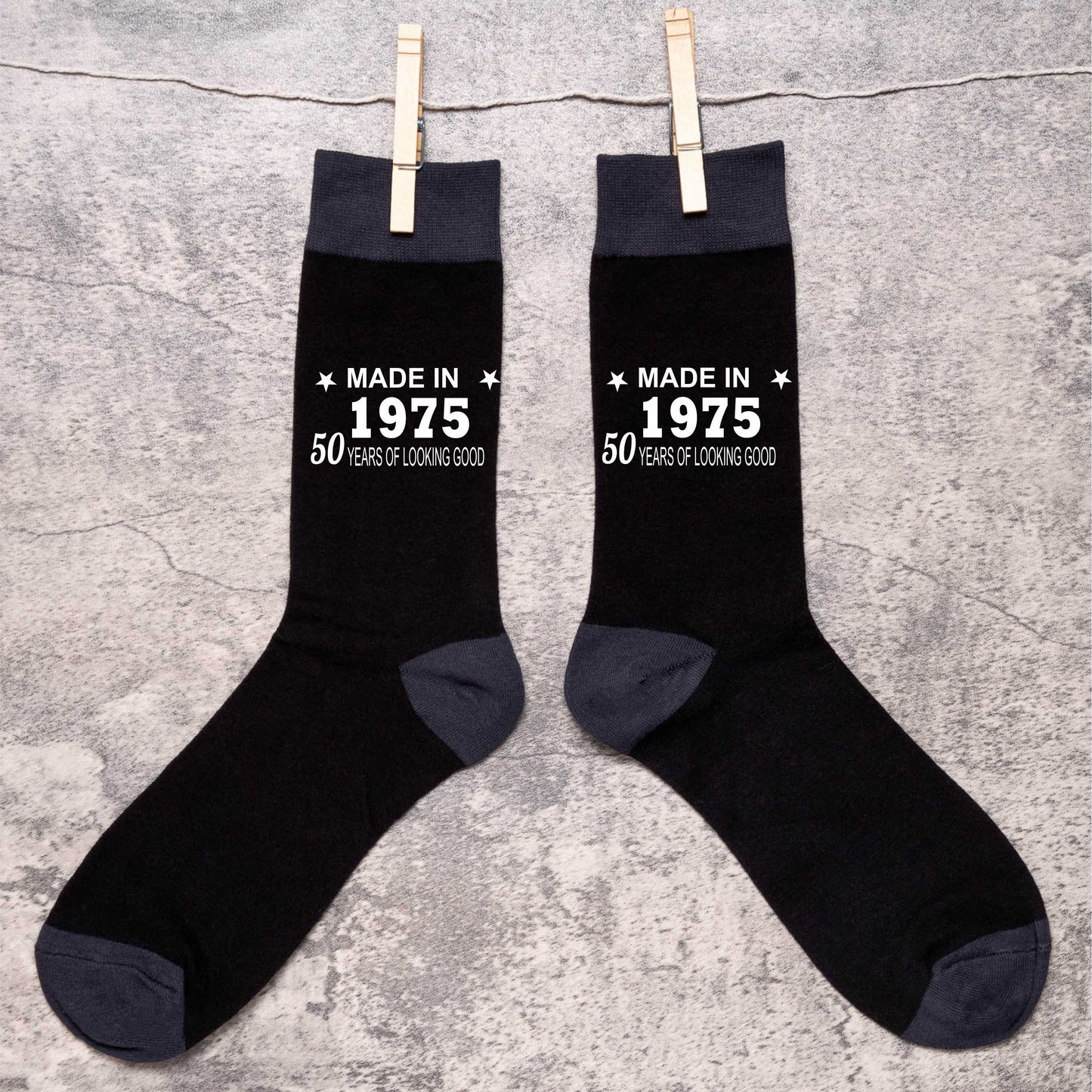 50th Birthday Born in 1975 Mens Novelty Socks Black 50 Year Old Gift