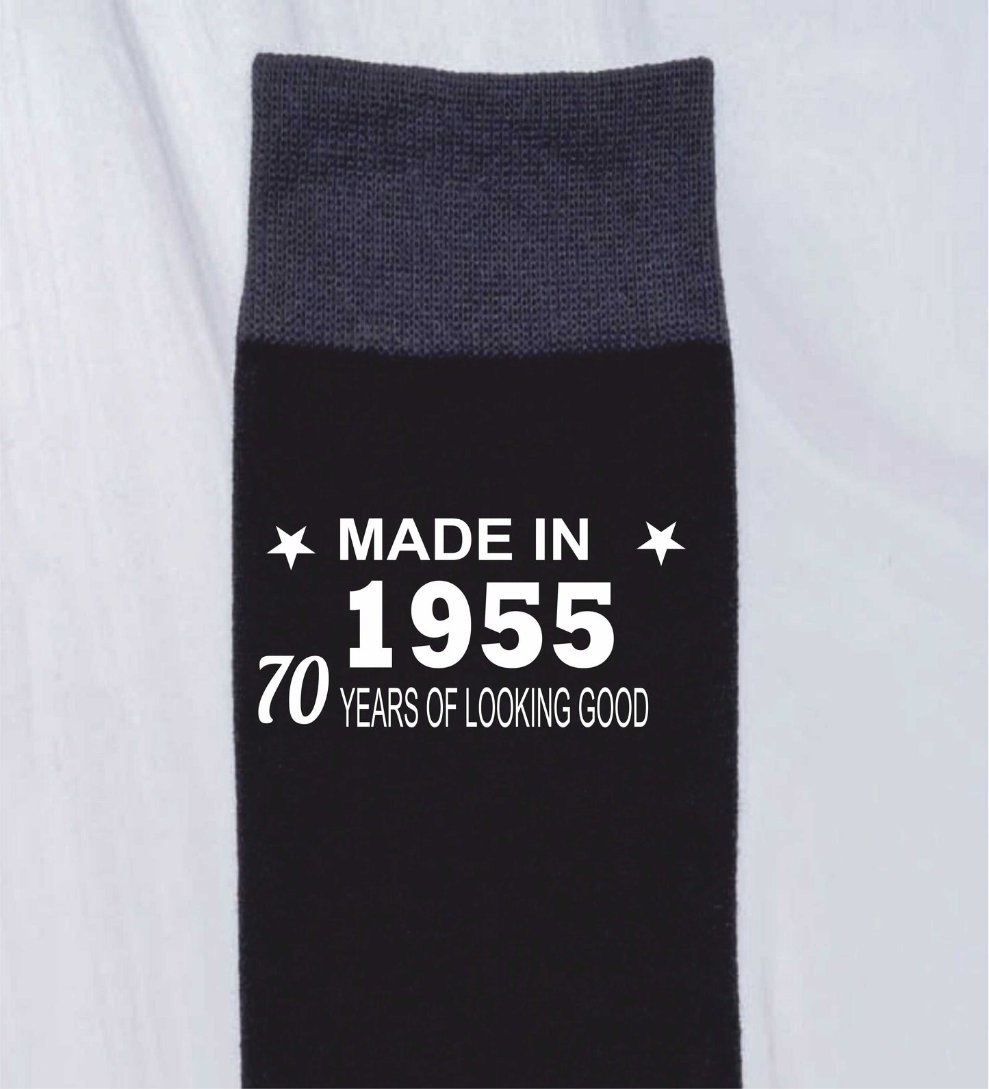 70th Birthday Born in 1955 Mens Novelty Socks Black 70 Year Old Gift