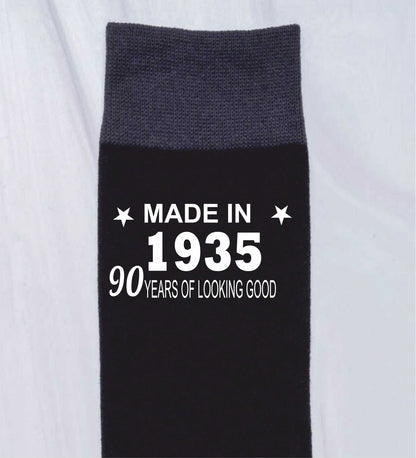 90th Birthday Born in 1935 Mens Novelty Socks Black 90 Year Old Gift