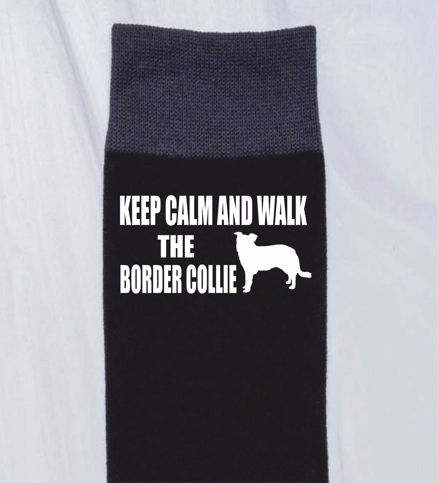 Keep Calm & Walk Border Collie Men's Novelty Socks Black Dog Lovers Gift