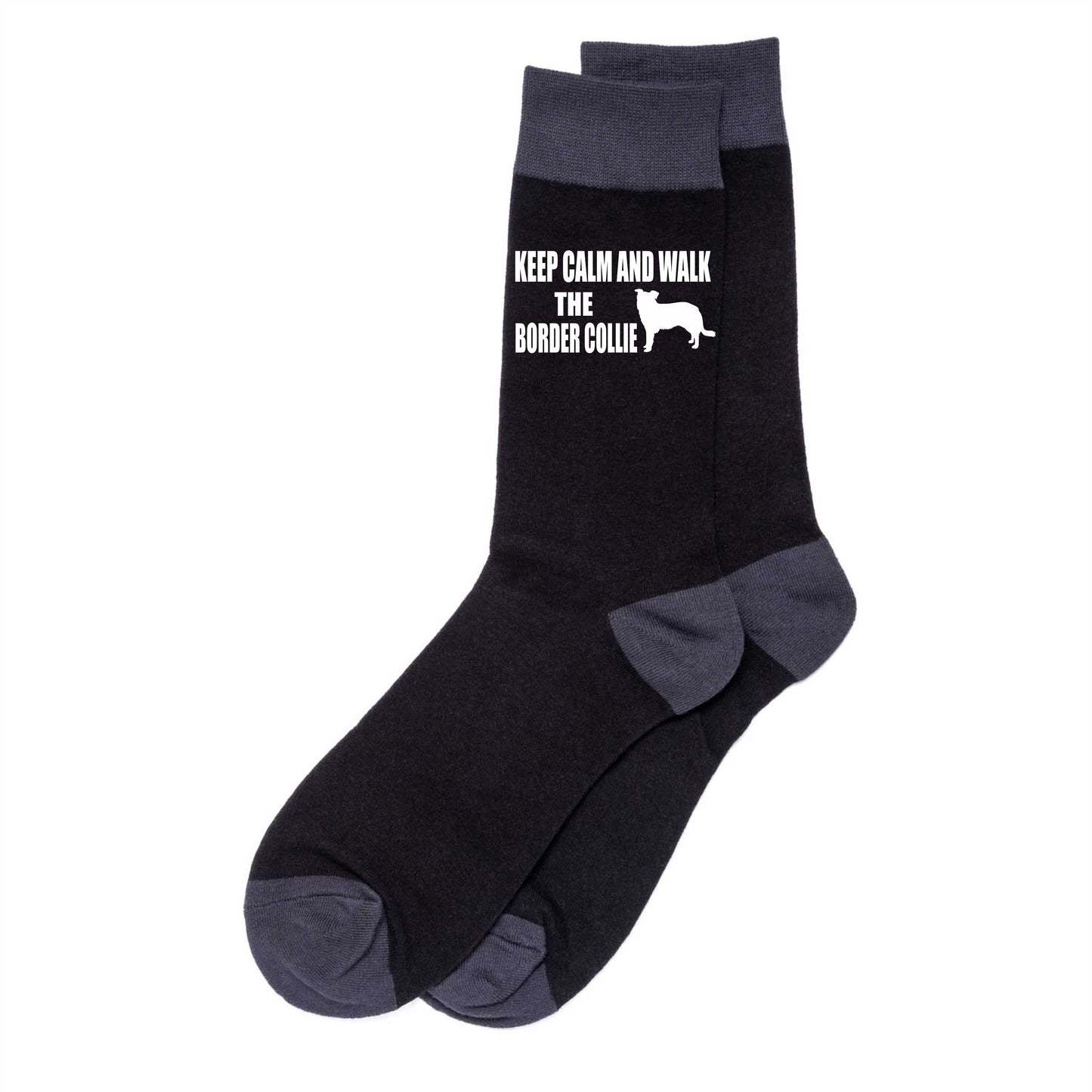 Keep Calm & Walk Border Collie Men's Novelty Socks Black Dog Lovers Gift