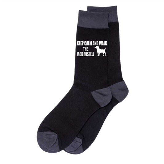 Keep Calm & Walk Jack Russell Men's Novelty Socks Black Dog Lovers Gift