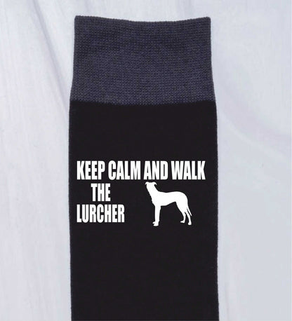 Keep Calm & Walk The Lurcher Men's Novelty Socks Black Dog Lovers Gift