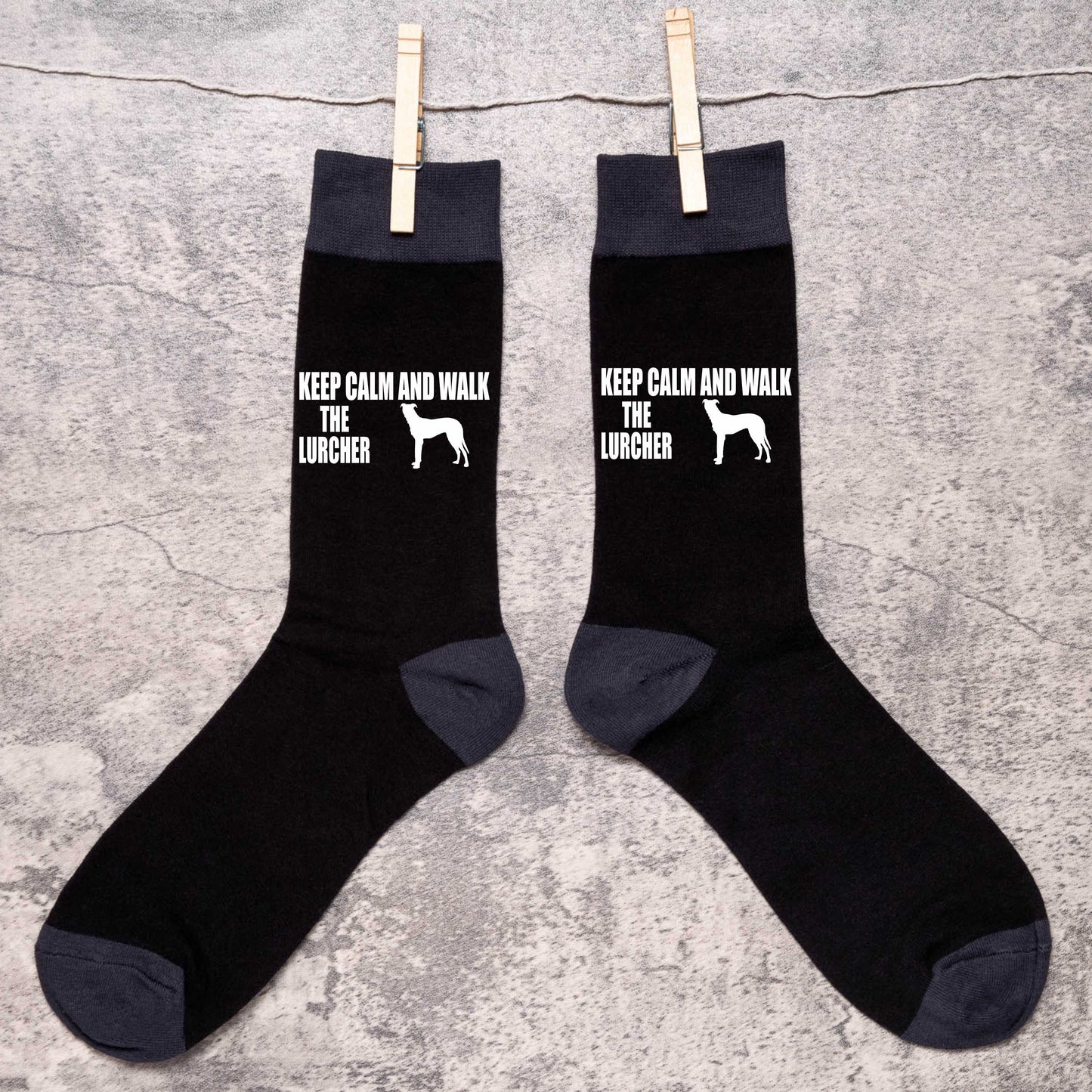 Keep Calm & Walk The Lurcher Men's Novelty Socks Black Dog Lovers Gift