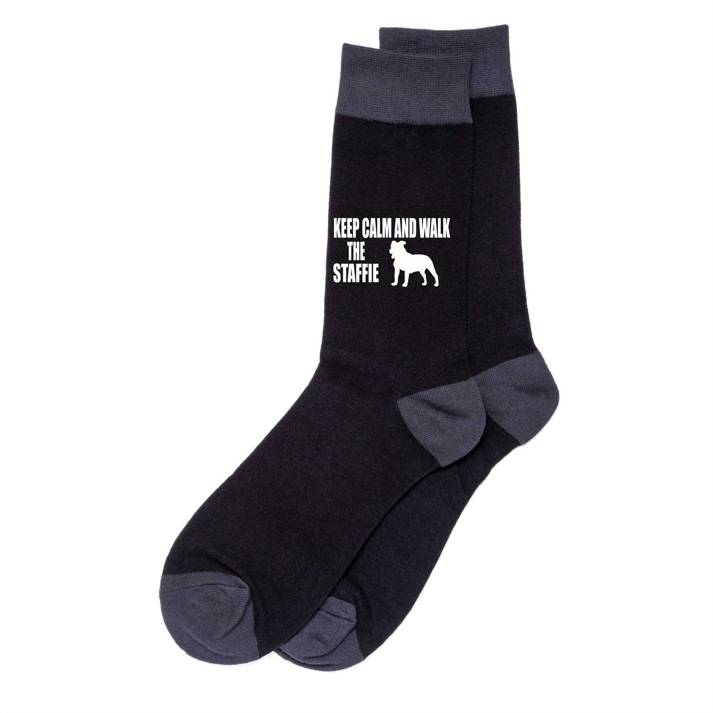 Keep Calm & Walk The Staffie Men's Novelty Socks Black Dog Lovers Gift