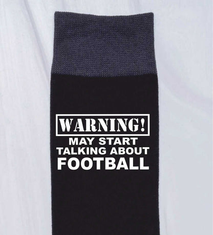 Warning May Talk About Football Men's Black Novelty Socks Birthday Gift