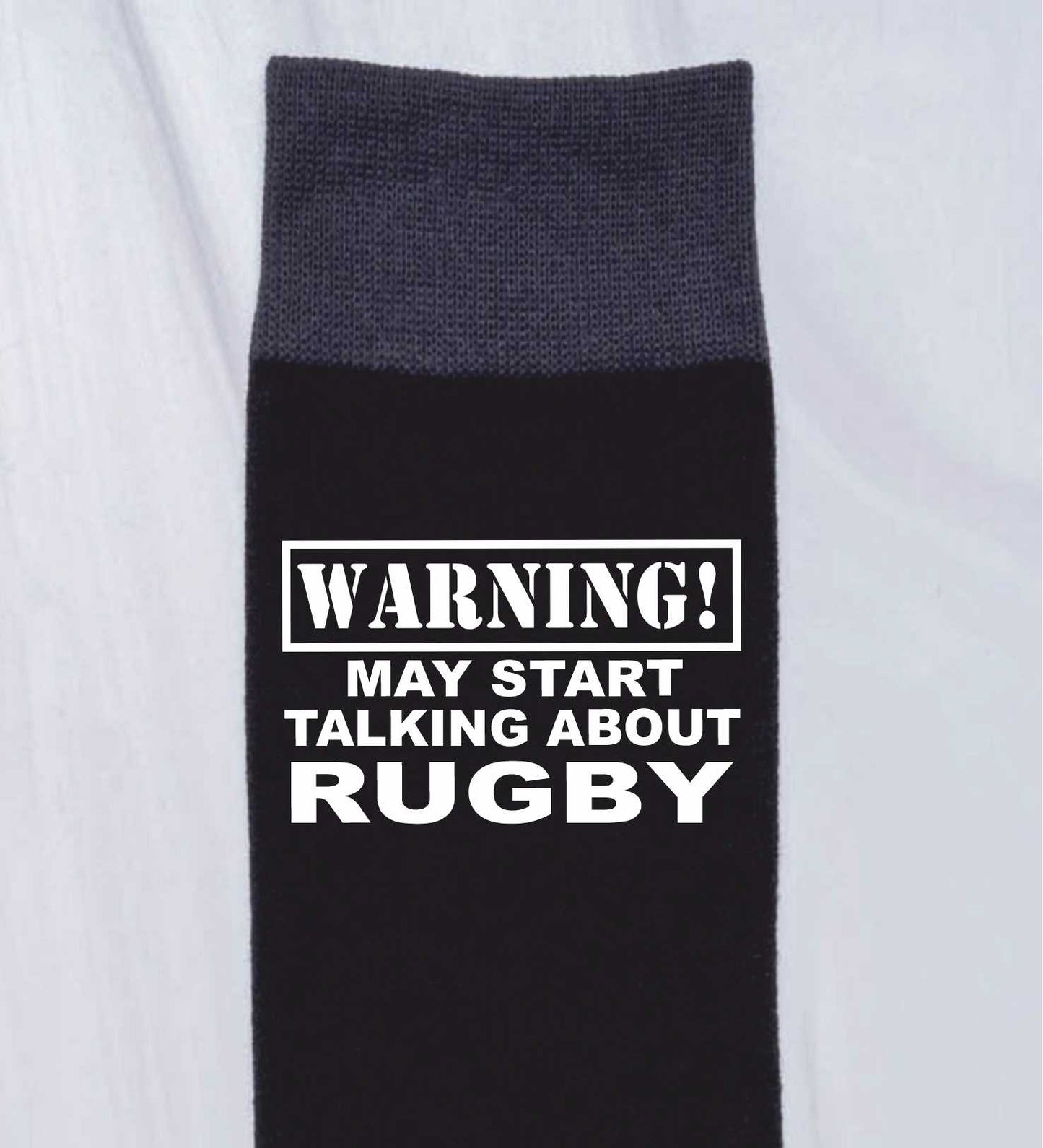 Warning May Talk About Rugby Men's Black Novelty Socks Birthday Gift