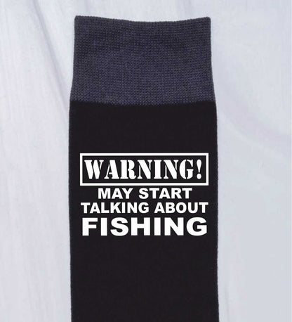 Warning May Talk About Fishing Men's Black Novelty Socks Birthday Gift