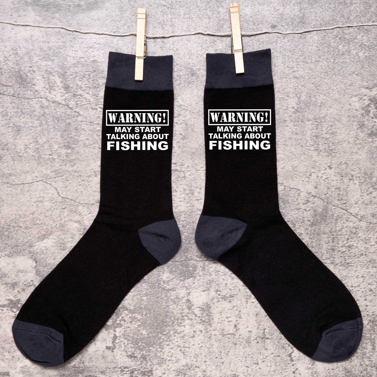 Warning May Talk About Fishing Men's Black Novelty Socks Birthday Gift