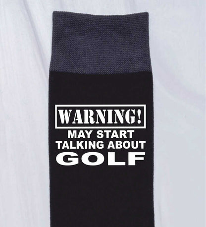 Warning May Talk About Golf Men's Black Novelty Socks Birthday Gift