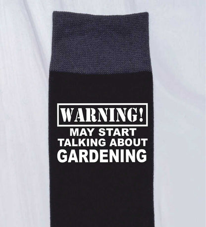 Warning May Talk About Gardening Men's Black Novelty Socks Birthday Gift