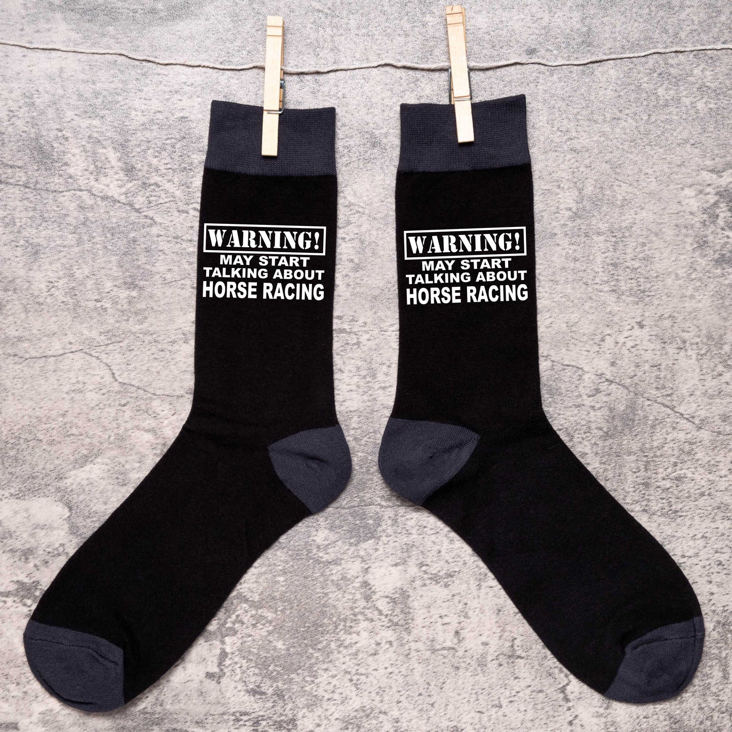 Warning May Talk About Horse Racing Men's Black Novelty Socks Birthday Gift