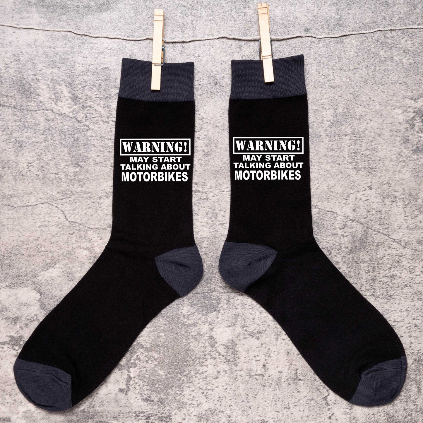 Warning May Talk About Motorbikes Men's Black Novelty Socks Birthday Gift