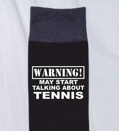 Warning May Talk About Tennis Men's Black Novelty Socks Birthday Gift