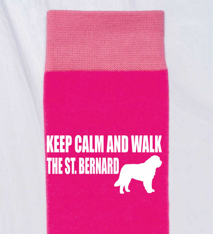 Keep Calm & Walk Saint Bernard Ladies Novelty Socks Pink Dog Lovers Gift