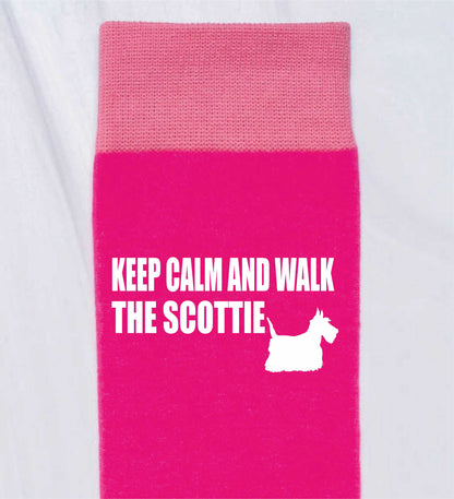 Keep Calm & Walk Scottish Terrier Ladies Novelty Socks Pink Dog Lovers Gift