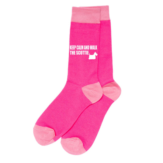 Keep Calm & Walk Scottish Terrier Ladies Novelty Socks Pink Dog Lovers Gift